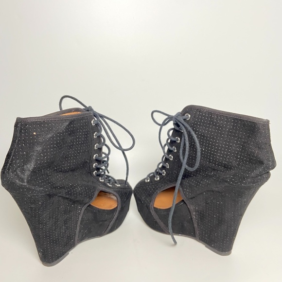 Qupid Black Lace Up Wedge Boots Size 6.5 - Picture 5 of 7